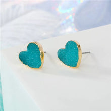Load image into Gallery viewer, Teal Geode Inspired Heart Shaped Earrings
