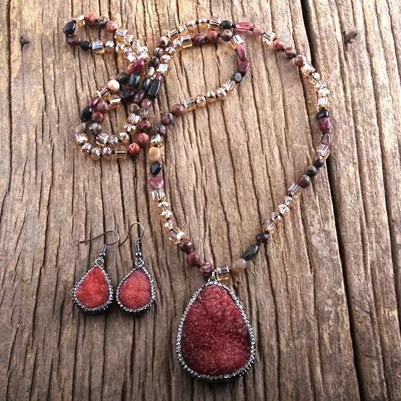 Boho Beaded Red Stone Set