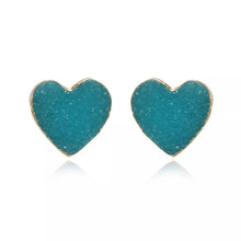 Load image into Gallery viewer, Teal Geode Inspired Heart Shaped Earrings
