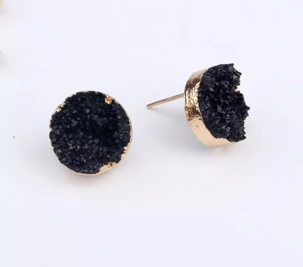 Black Geode Inspired Stud Earings