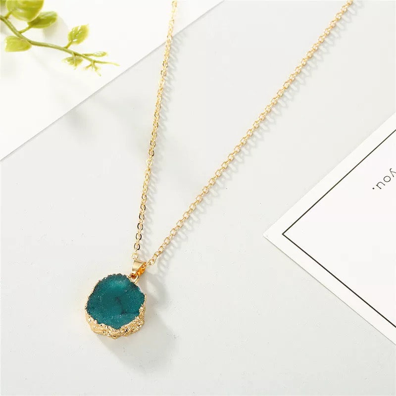 Teal Boho Geode Inspired Pendant Necklace